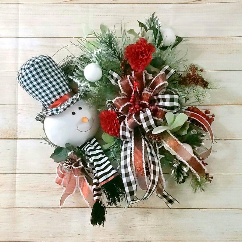 Snowman Winter Wreath with check hat